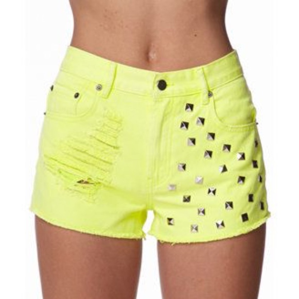 High waisted yellow studded shorts